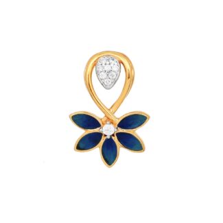22ct Gold Floral Pendant with CZ and Blue Enamel