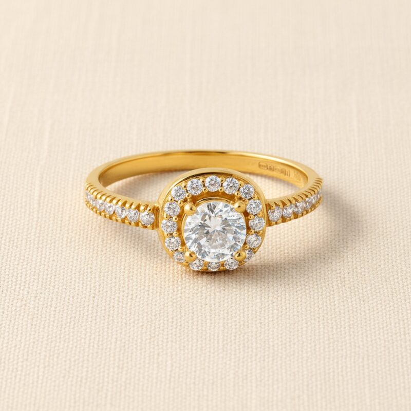 Kadınlar için 22 Ayar Altın Yastık Halo CZ Yüzük Kadınlar için 22 Ayar Altın Yastık Halo CZ Yüzük