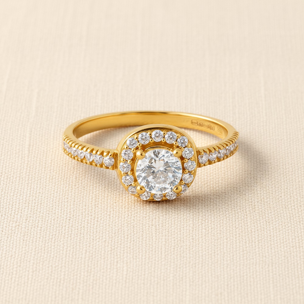 Kadınlar için 22 Ayar Altın Yastık Halo CZ Yüzük Kadınlar için 22 Ayar Altın Yastık Halo CZ Yüzük