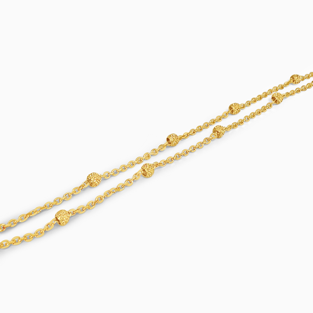 سوار من الذهب عيار 22 قيراط ذهبي ثنائي السلسلة مطرز بالخرز سوار من الذهب عيار 22 قيراط ذهبي ثنائي السلسلة مطرز بالخرز