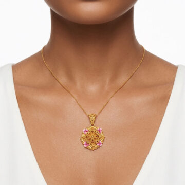 22ct Gold Enamel Floral Pendant