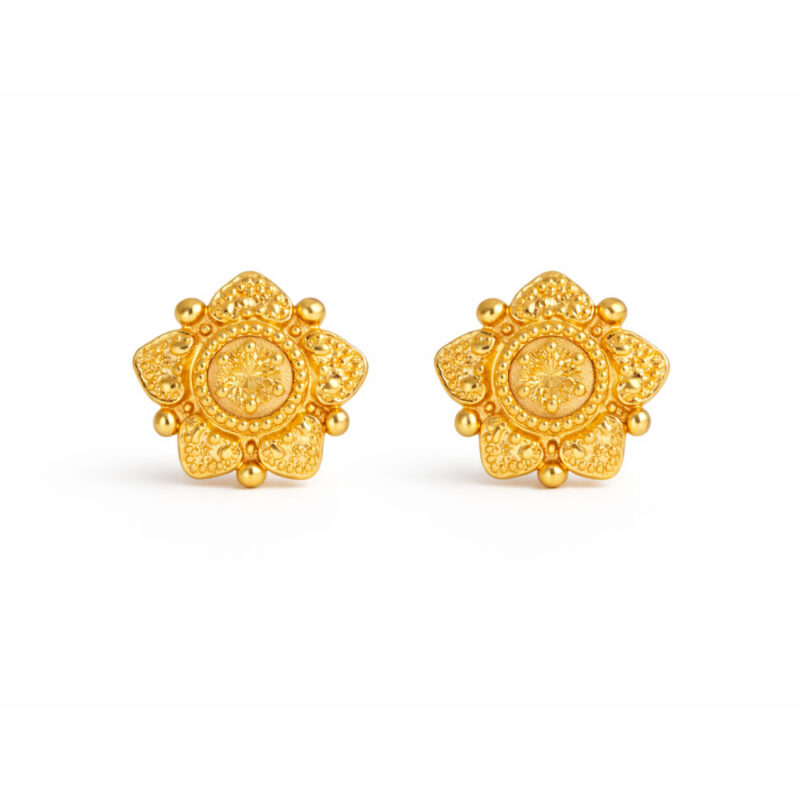 22 Ayar Altın Petal Yuvarlak Saplama Küpe 22 Ayar Altın Petal Yuvarlak Saplama Küpe