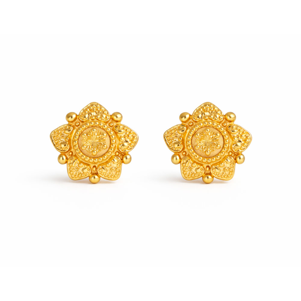 22 Ayar Altın Petal Yuvarlak Saplama Küpe 22 Ayar Altın Petal Yuvarlak Saplama Küpe