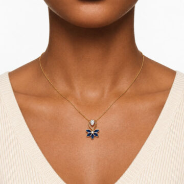 22ct Gold Floral Pendant with CZ and Blue Enamel