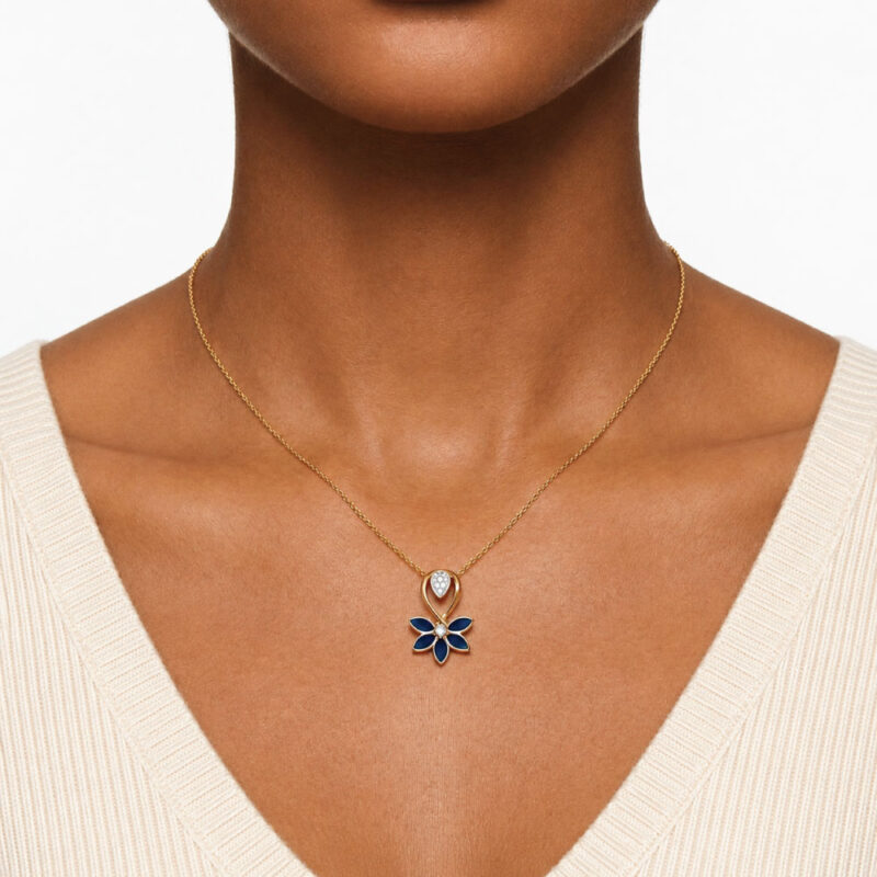22ct Gold Floral Pendant with CZ and Blue Enamel 22ct Gold Floral Pendant with CZ and Blue Enamel