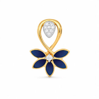 22ct Gold Floral Pendant with CZ and Blue Enamel