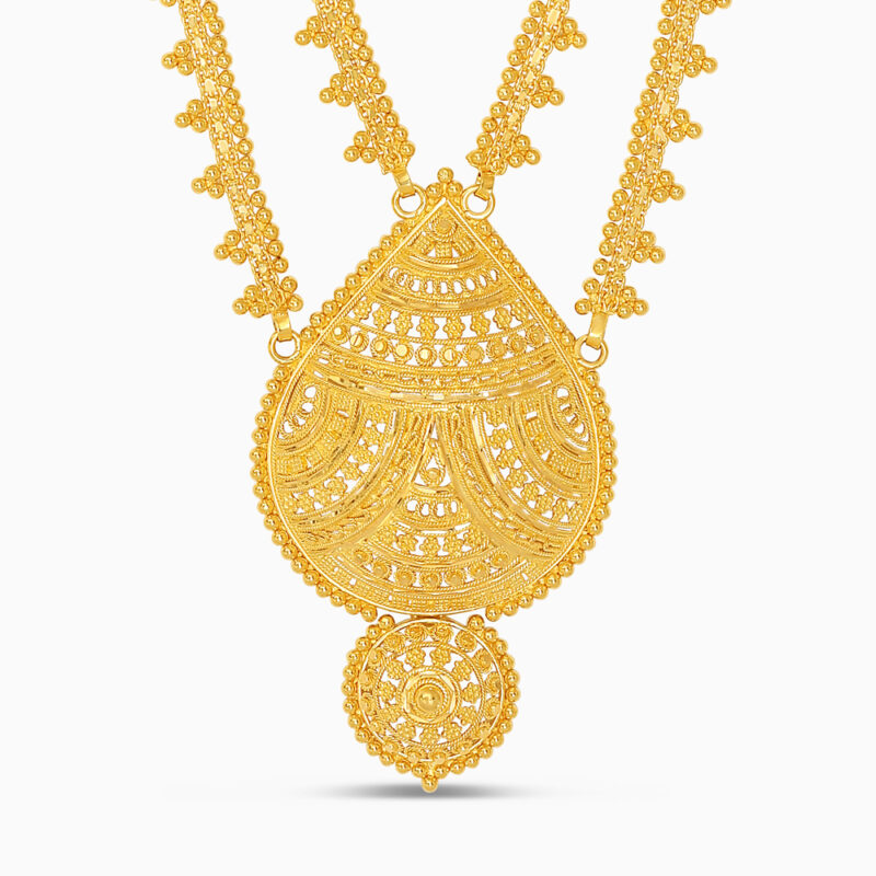 Filigrane lange Rani-Haar-Kette aus 22 Karat Gold