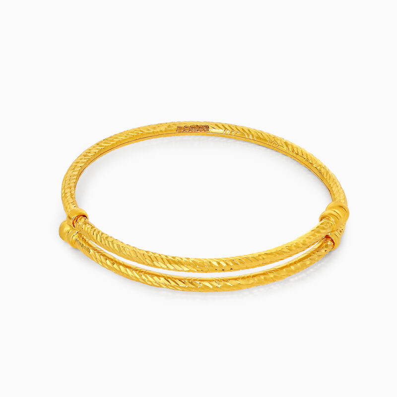 22ct Gold Adjustable Baby Bangle with Slash Texture