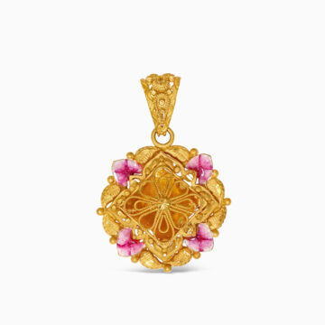 22ct Gold Enamel Floral Pendant