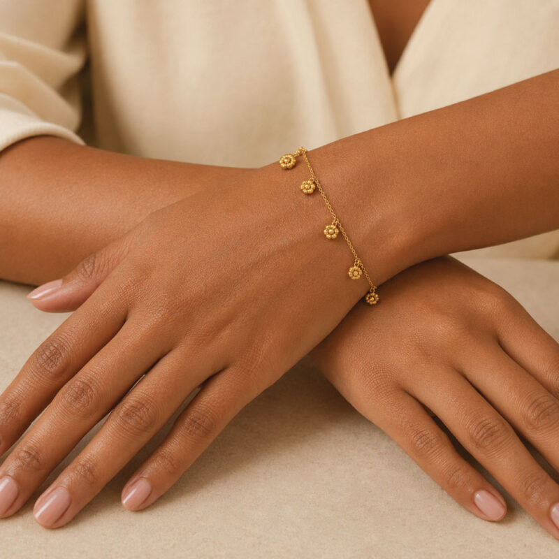 22ct Sunrise Gold Rosette Flower Bracelet | 7 inches