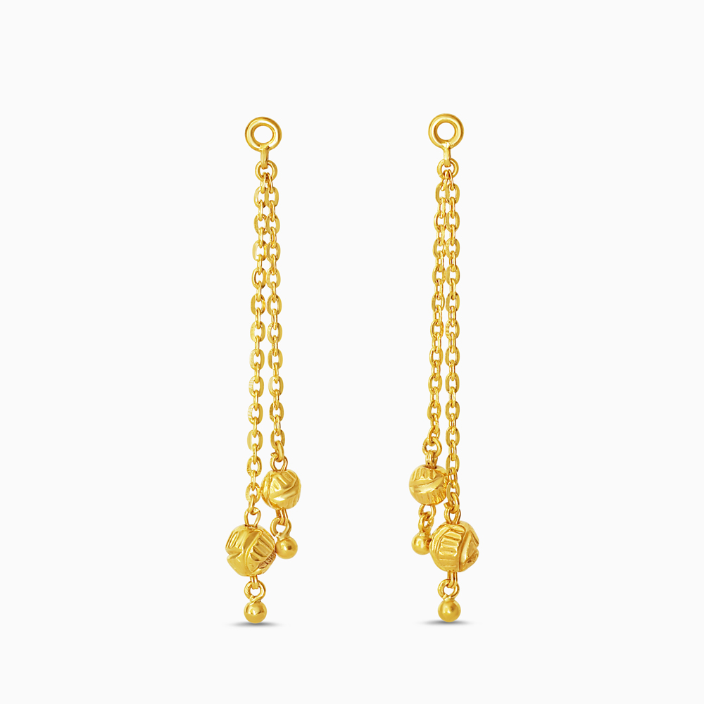22ct Yellow Gold Orb Bead Chain Drop Earrings